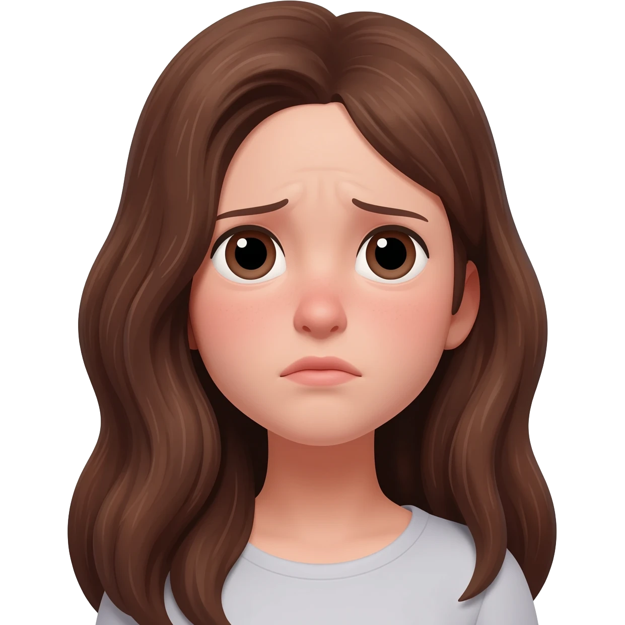 Chica con pelo castaño que se note que está triste y nostálgica emoji