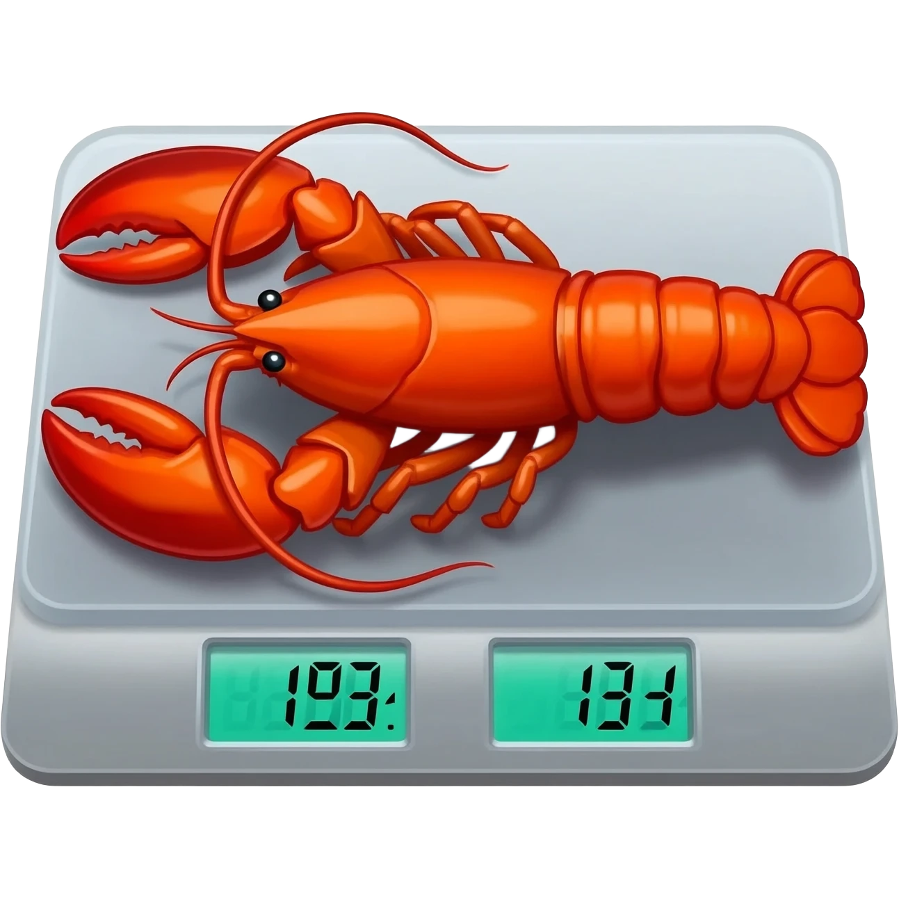 langosta sobre una balanza digital marcando el peso y el costo de la langosta emoji