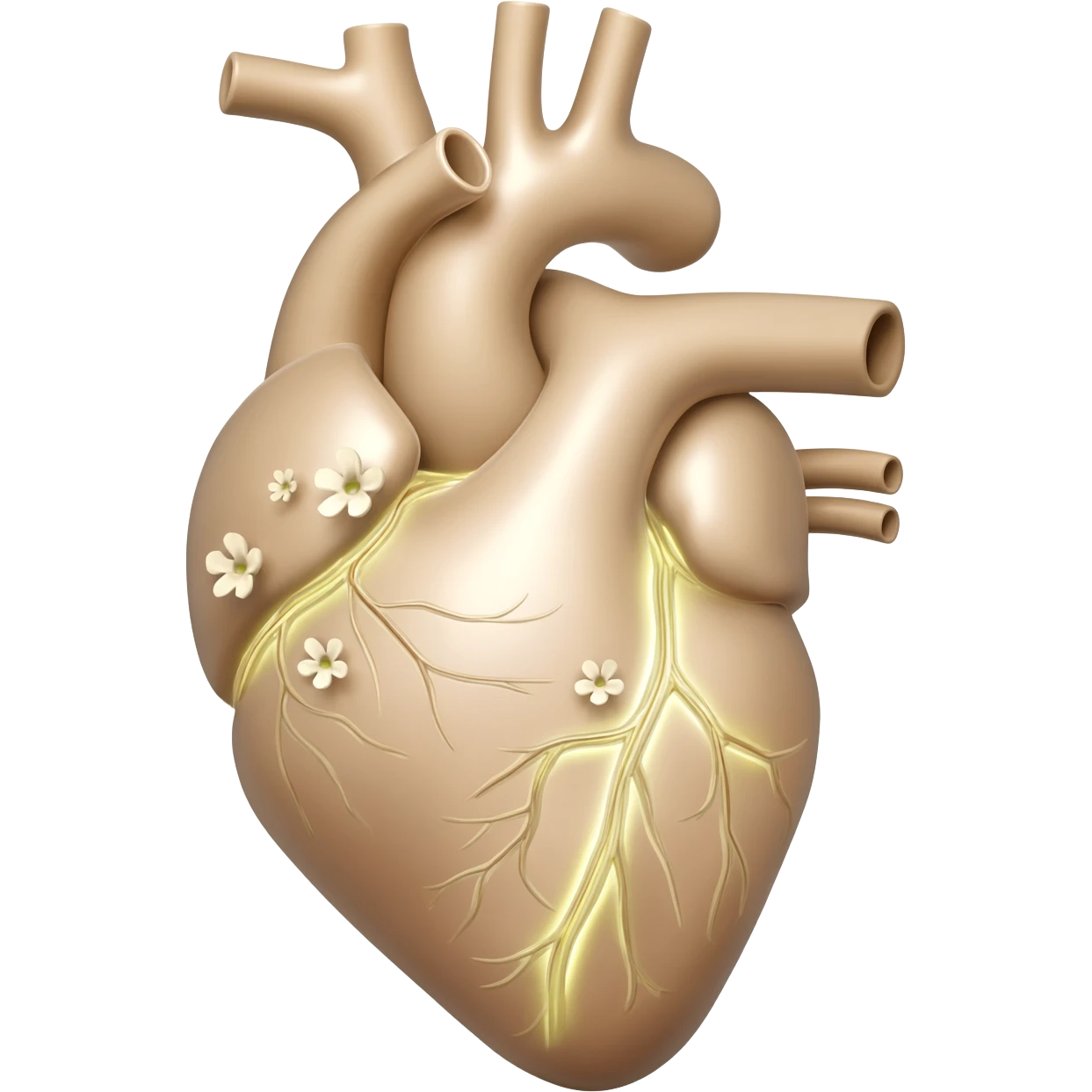 Light beige human heart with beige flowers emoji