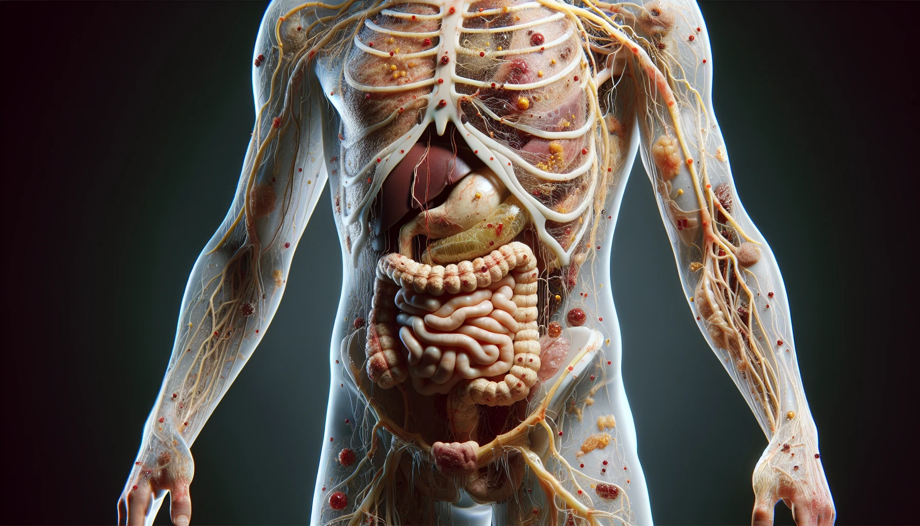 corpo umano anatomico che accumula tossine e malattie nel corpo , iperrealistico 4k emoji