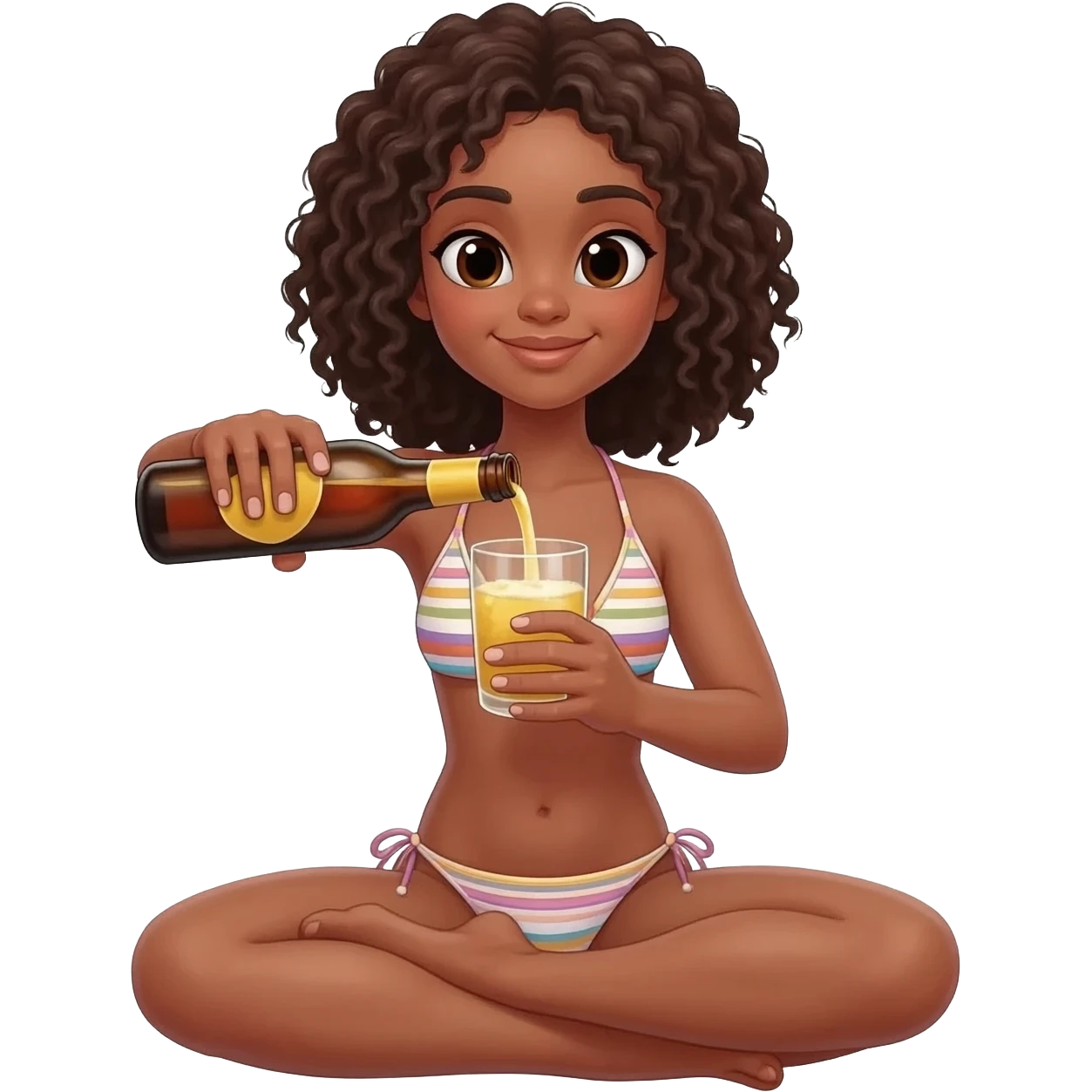 Une fille. Cheveux bouclé. Maillot. Verse. Elle adore faire du yoga ? Ce ça passe dors. À l'appel Juliette emoji