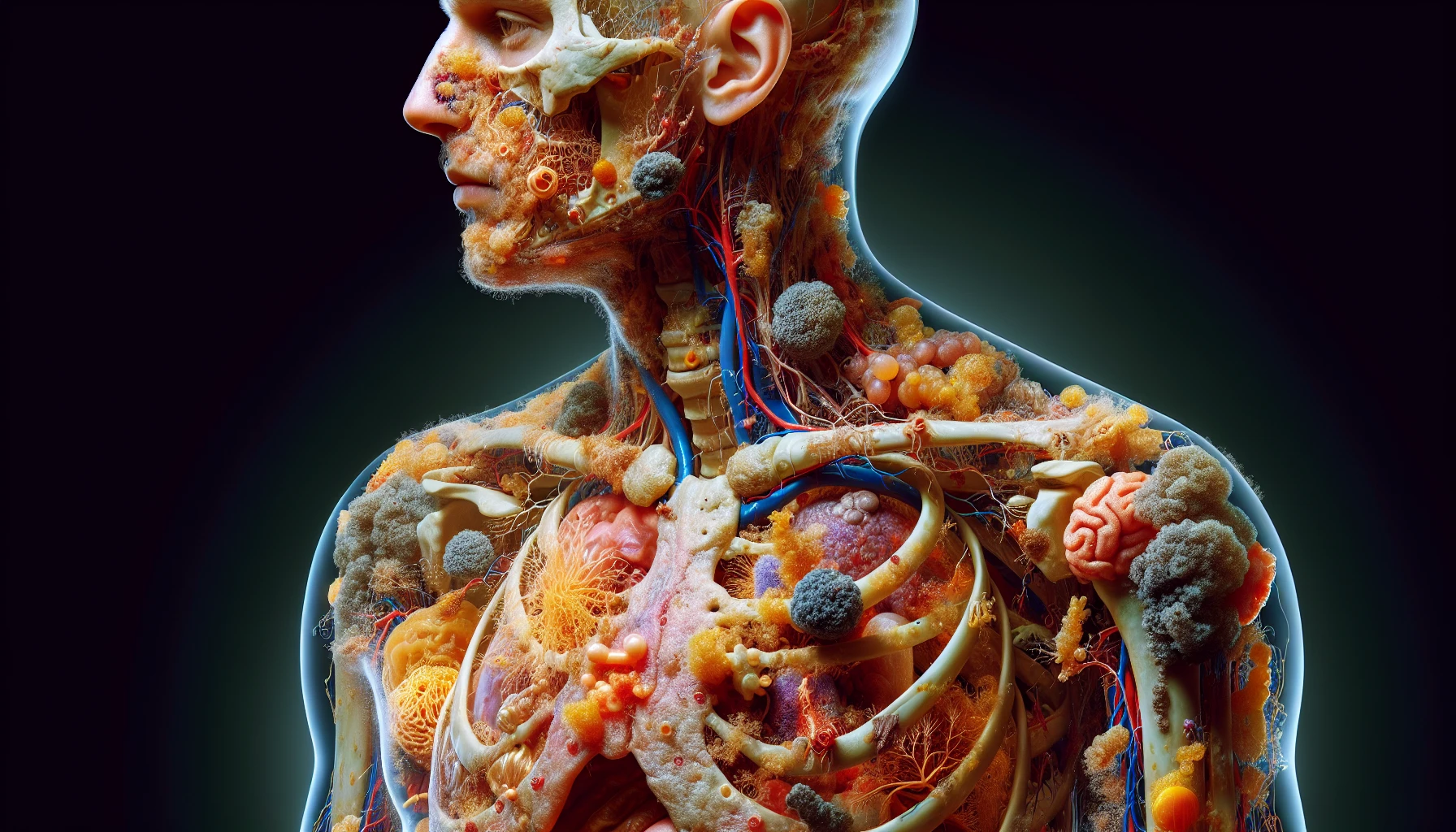 corpo umano anatomico che accumula tossine e malattie nel corpo , iperrealistico 4k emoji