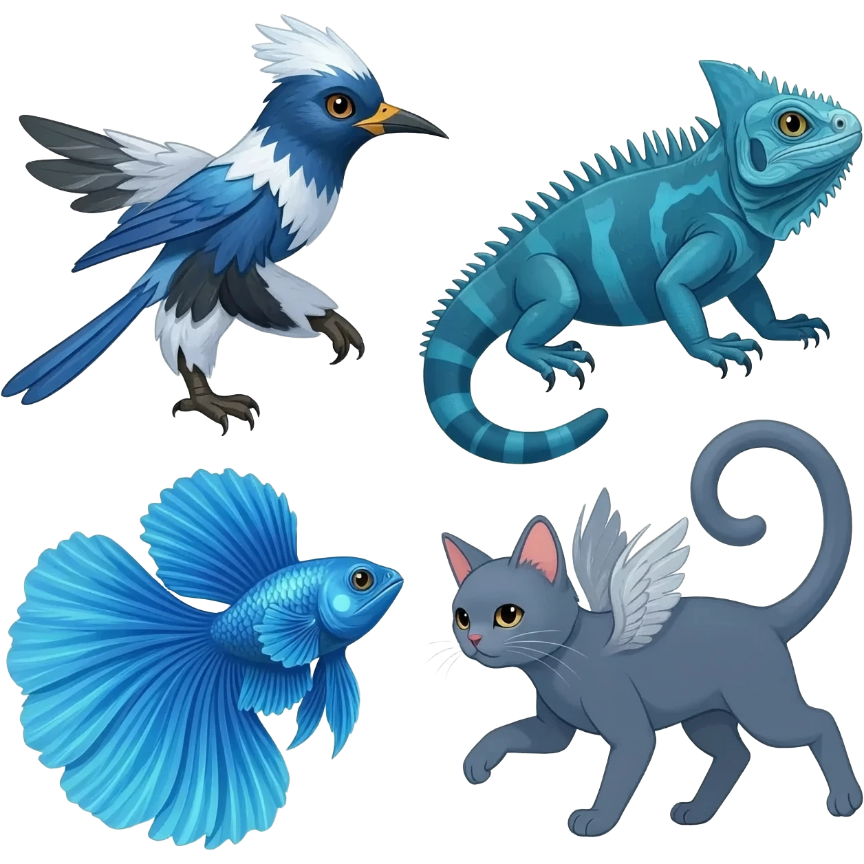 Mountain-Blue-Bird-Blue-Iguana-Blue-Betta-Fish-Russian-Blue-Cat-Fusion-animal-hybrid-creature emoji