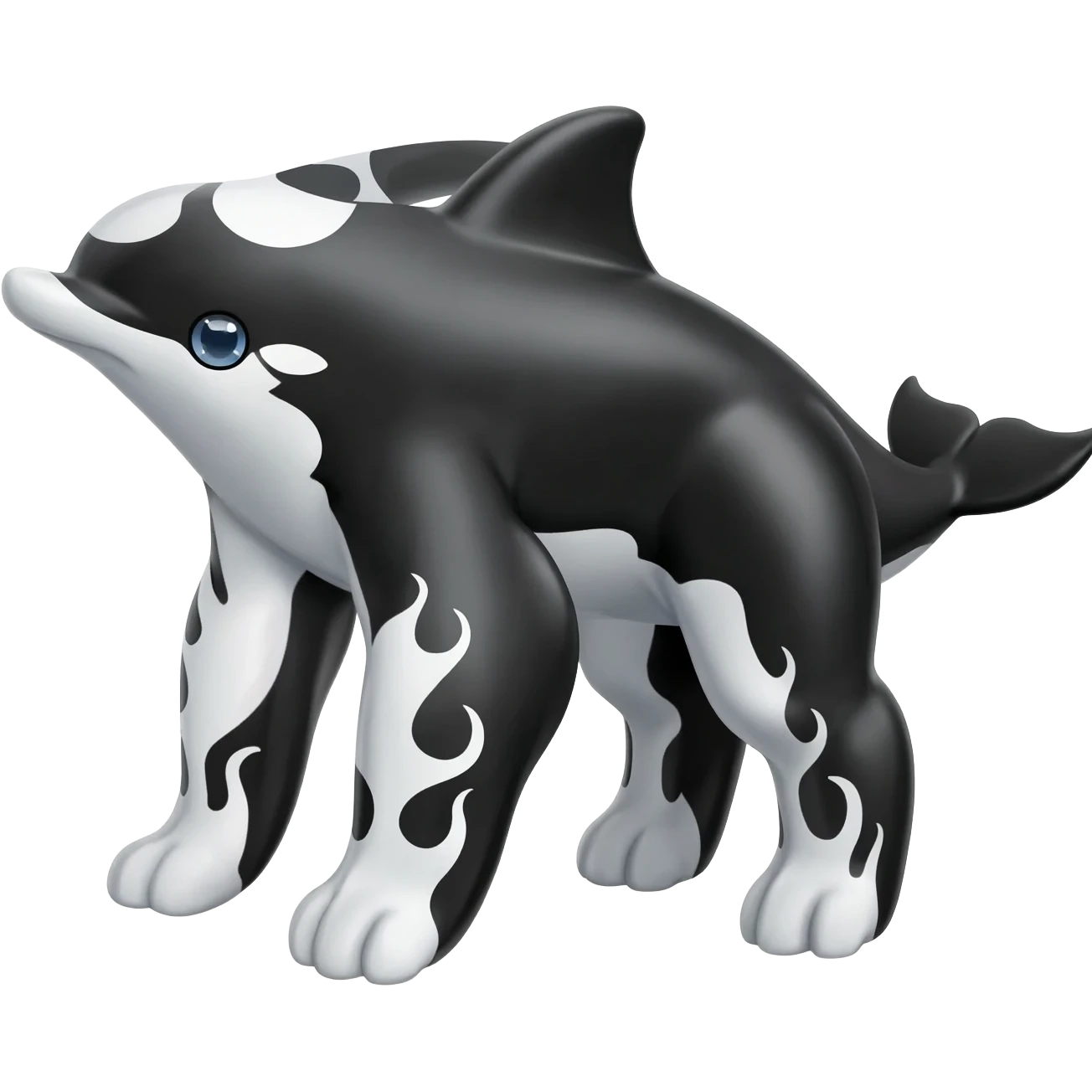 Black and white smooth glossy soft hot spotted Meloetta-Dialga-Orca-Vaporeon-Pokémon-Fakémon-fusion-hybrid-creature (full body), 4-legged,  emoji