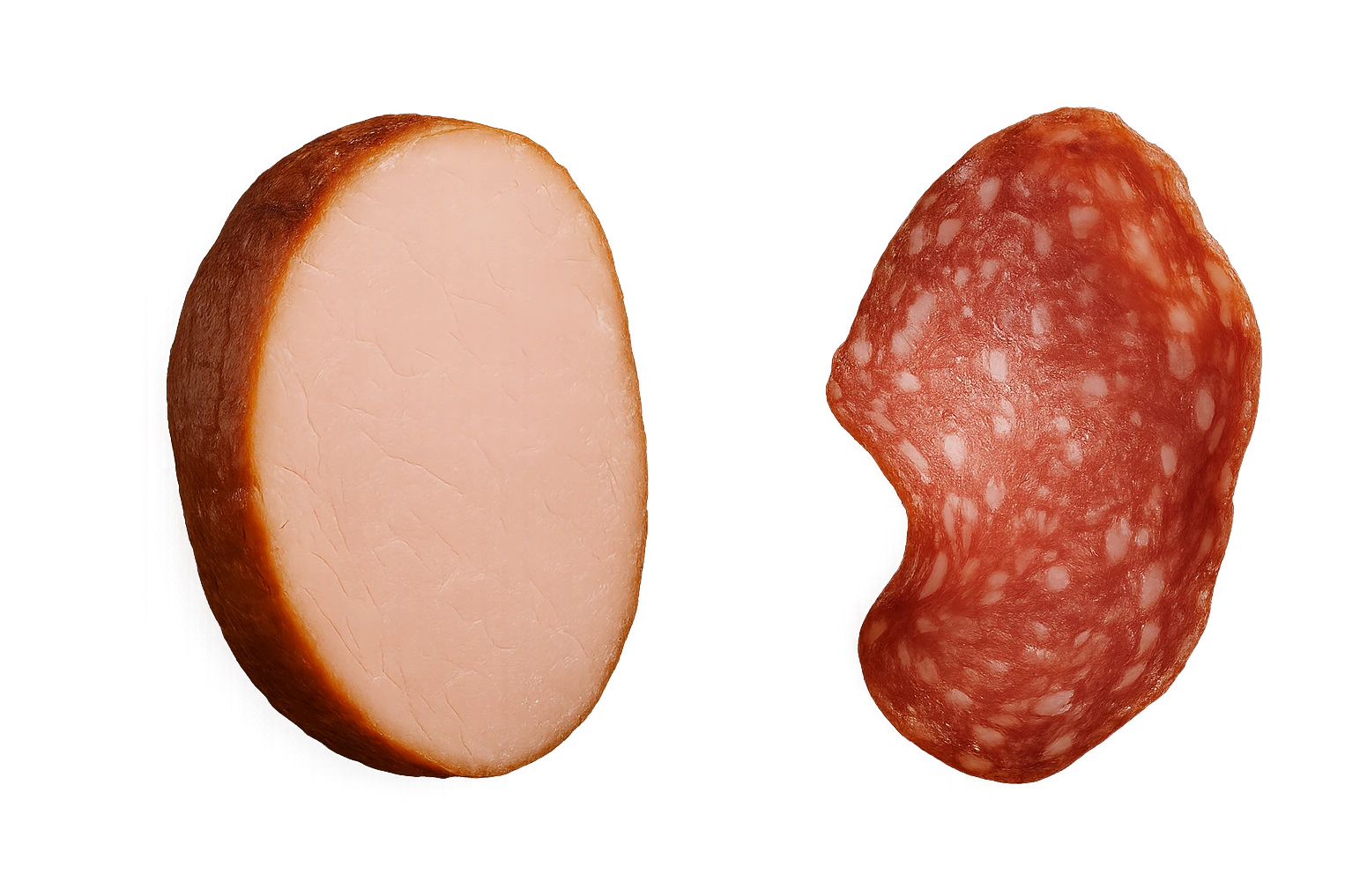 fettine di prosciutto cotto e di salame fluttuano in aria verticalmente, IPERREALISTICA 4K emoji