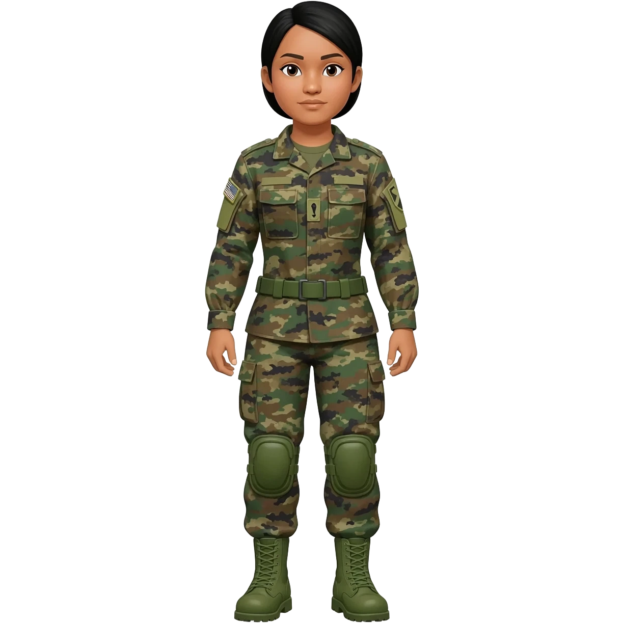 Filipino female army soldier bdu camo with green combat boots without plate carrier and without wear belt without knee pads long sleeve emoji