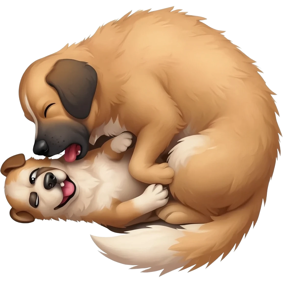 Two dogs fucking one smaller dog on the bottom, a bigger dog on the top hairy fuck each other furiously from an angle emoji