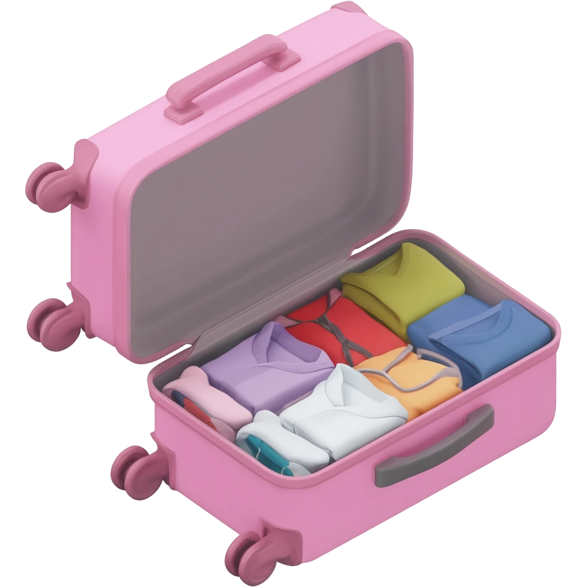 pastel pink suitcase full of clothes from a 45 degree angle emoji