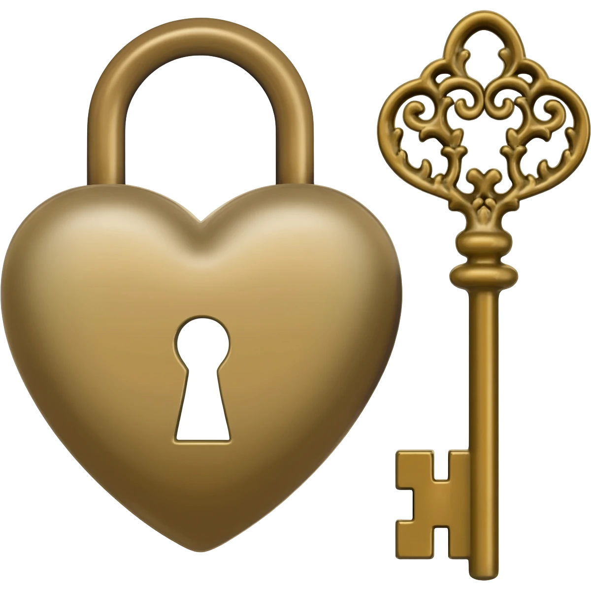 vintage beige heart-shaped lock and key emoji