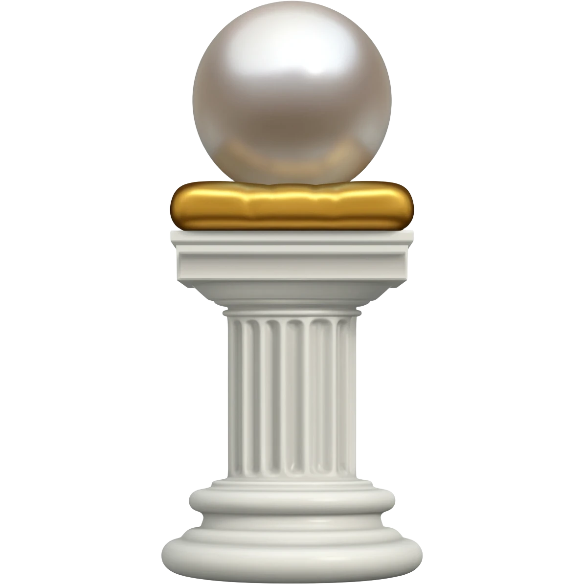 Beautiful precious tall Greek White marble pedestal with a gold cushion laying on top of it with a big shiny pearl-sphere-orb laying on it emoji