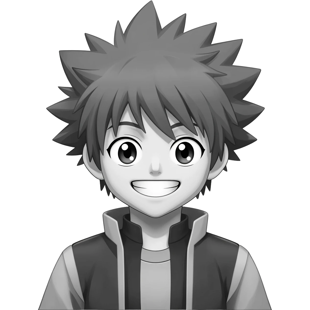 generate a white and black hanter x hanter killua happy smail with a transparent background emoji