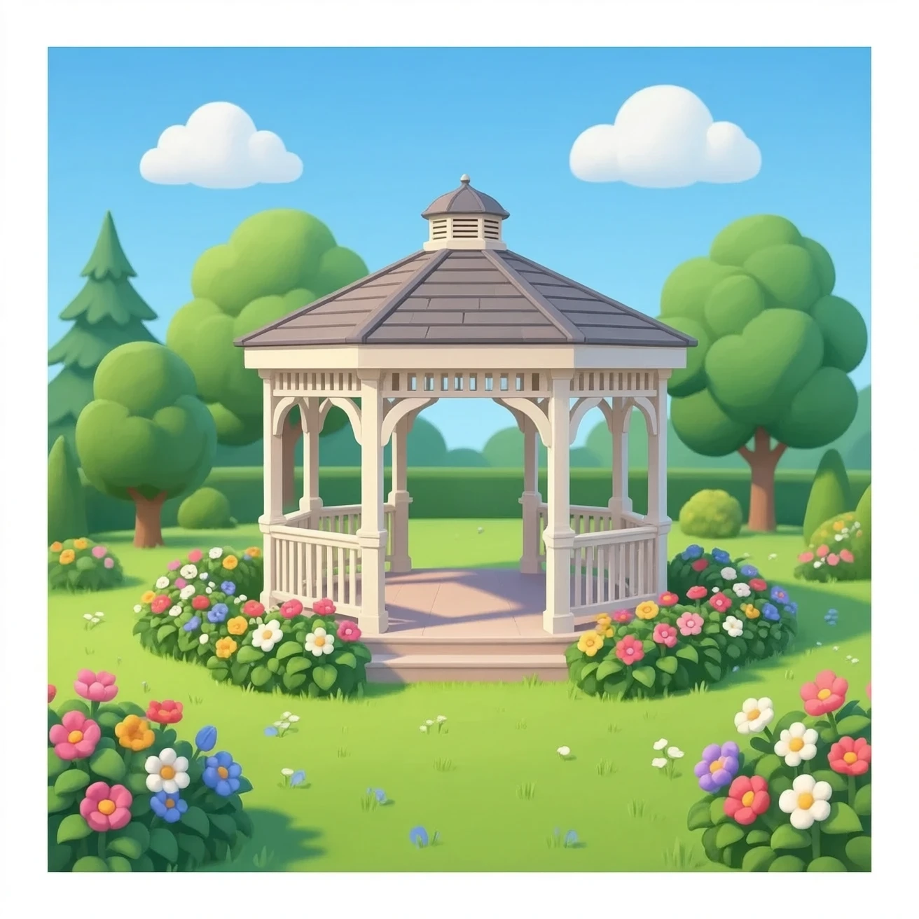 gazebo in garden with flowers emoji