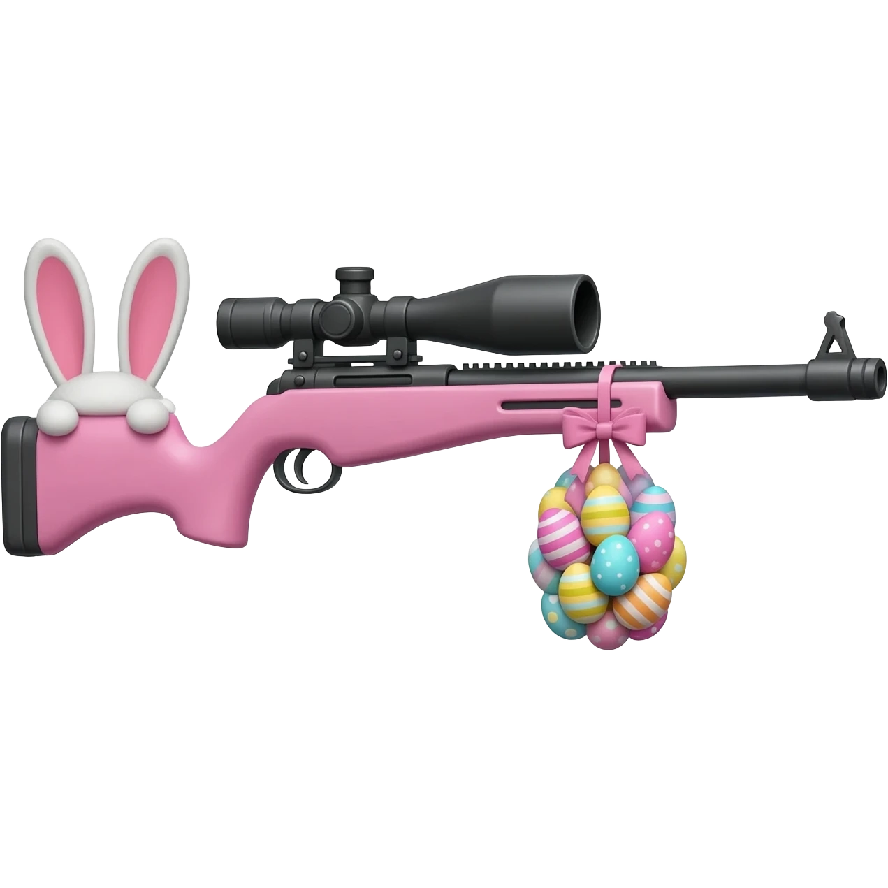 easter theme sniper rifle like with bunny ears and eggs and pink and a tie bow emoji