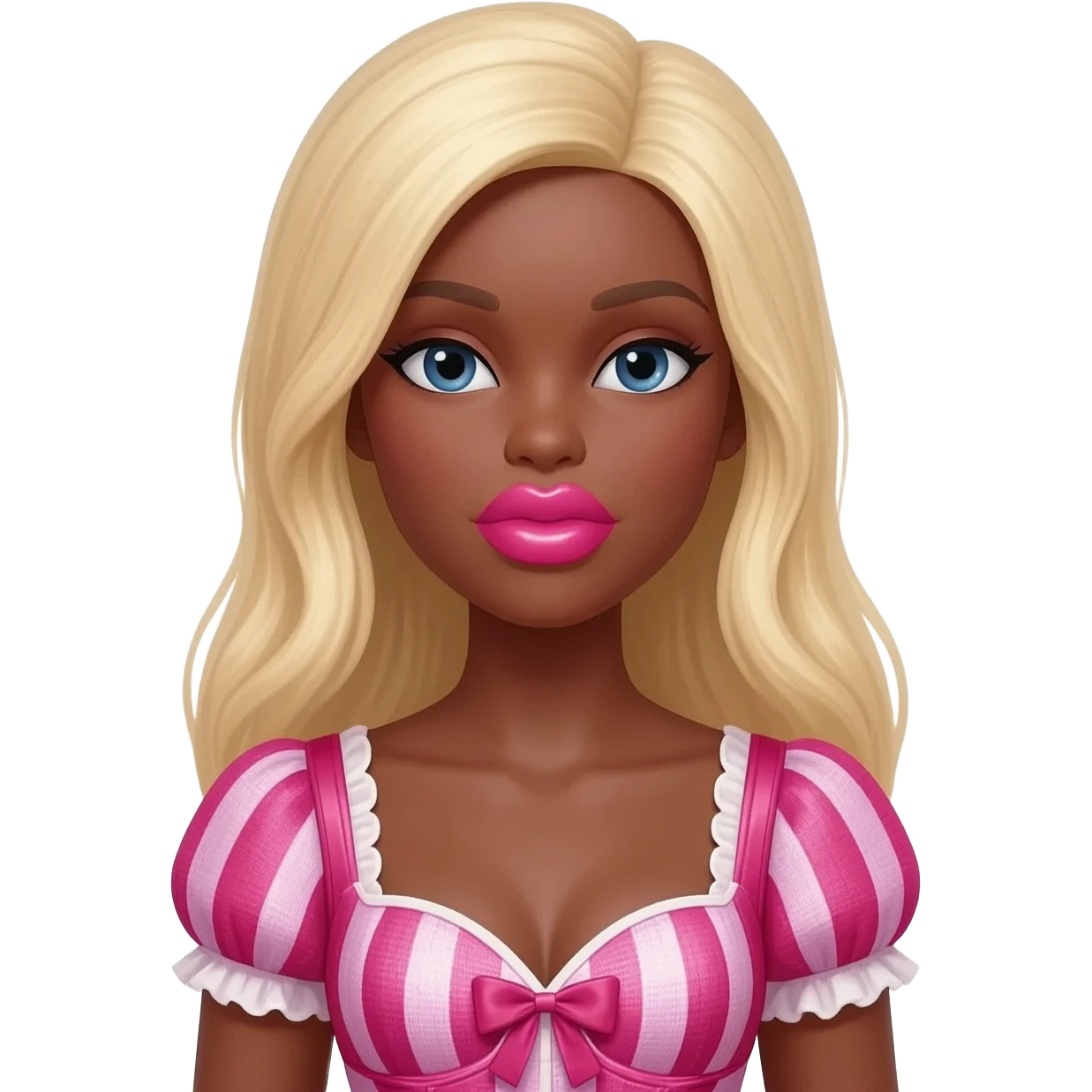 Big lips barbie, dark brown skin with blonde hair, bimbocore outfit emoji