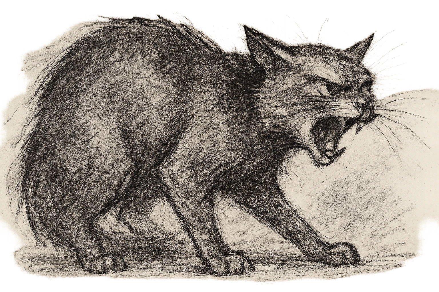 angry cat side view, pencil sketch style emoji