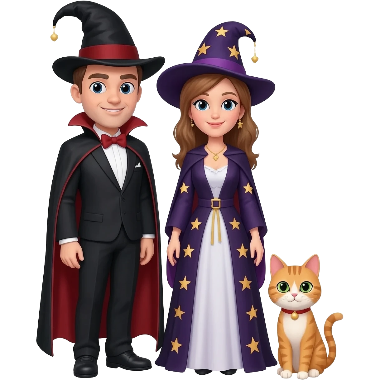magician couple and their pet cat emoji