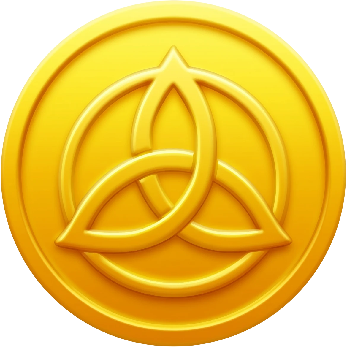 Gold coin with a triquetra and an overlapping triangle on it emoji
