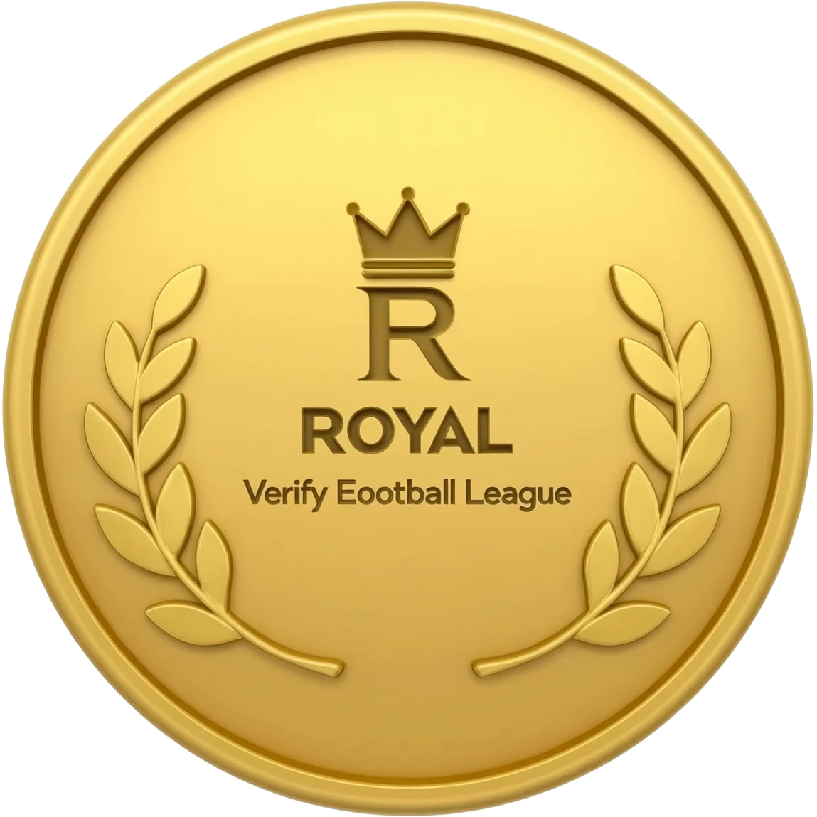gold coin with "R with crown and  ROYAL Verify Efootball League"    level in center and minimal laurel emoji