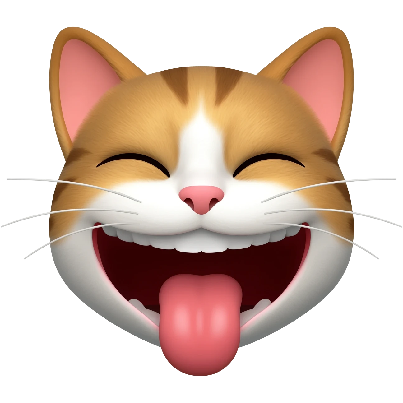 Laughing Cat (The "Clash" Look):

"Vector 2D game sticker of a cat face, laughing hysterically with mouth wide open and tongue showing. Bold black outlines, flat colors with simple shading, high contrast. Exaggerated expression, white background, professional game UI asset style." emoji