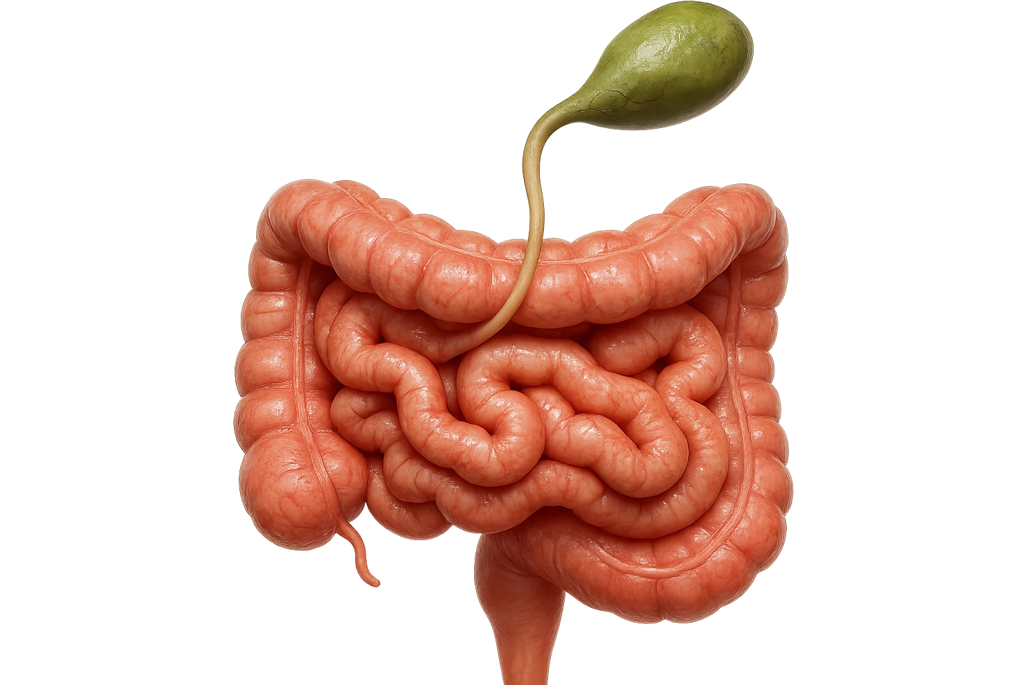 CISTIFELLEA E INTESTINO SONO COLLEGATI NEL DOLORE, SENZA SCRITTE E L'INTESTINO FALLO PERFETTO E REALISTICO, NON DISEGNATO iperrealistico 4k emoji