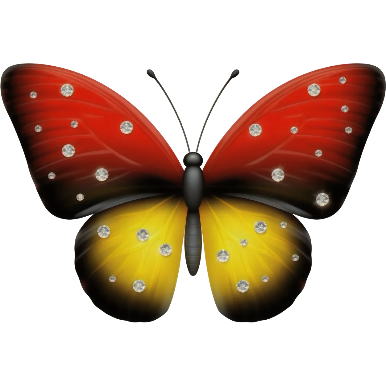 A beautiful butterfly with red, yellow and black combination with tiny diamonds on the wings emoji