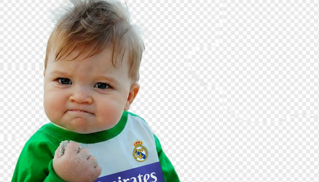 Замени голову малыша на голову мужчины. Сохрани пропорции.

Малыш также должен быть в футболке ФК "Реал Мадрид"

Прозрачный фон emoji