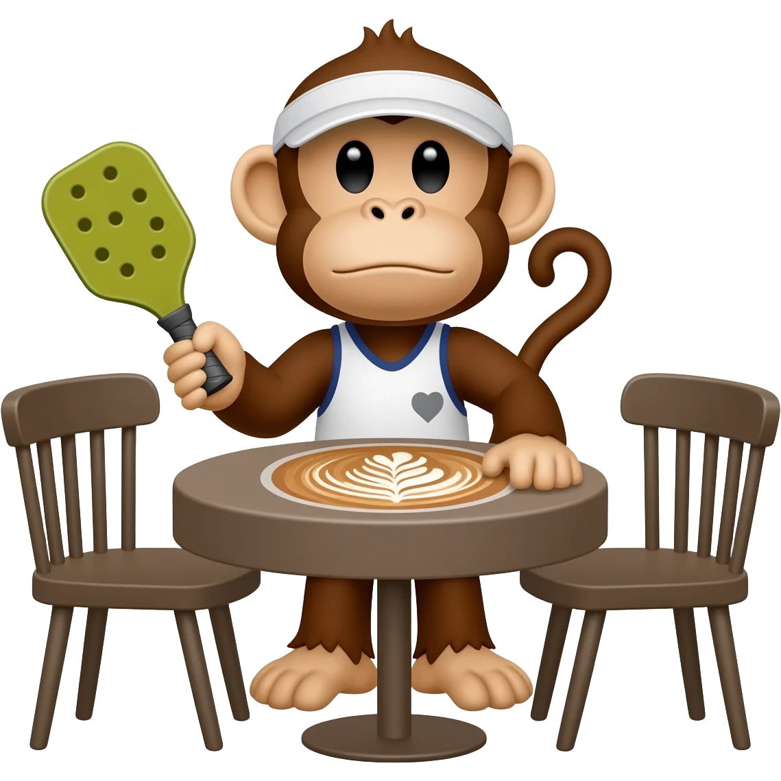 Picklball playing monkey in a coffee emoji