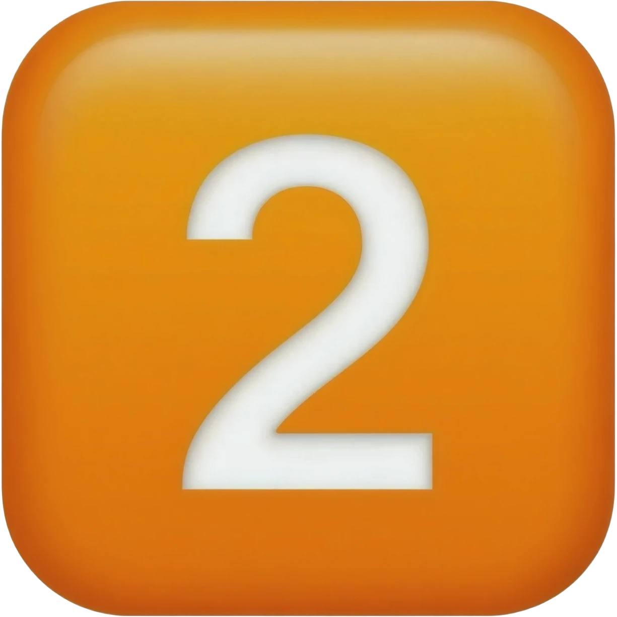"3D premium,3D rounded-square icon in strong orange with a beveled edge, bold serif white letter '2'centered, strong specular highlights, inner glow, 1024x1024, png" emoji
