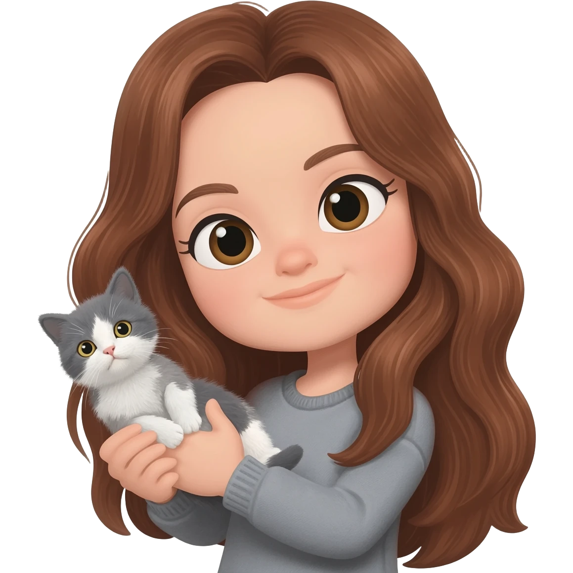 british Baby cat Ay11 with girl long brown hair emoji