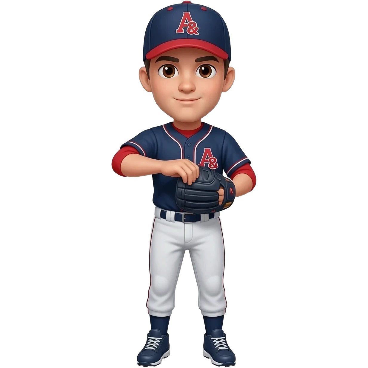 baseball pitcher navy and red With A&B on hat brown eyes emoji