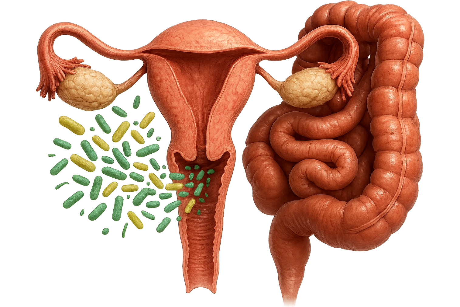 UTERO UMANO E INTESTINO ANATOMICI REALISTICO CON BATTERI CHE ESCONO DALL'INTERNO, IPERREALISTICO 4K emoji