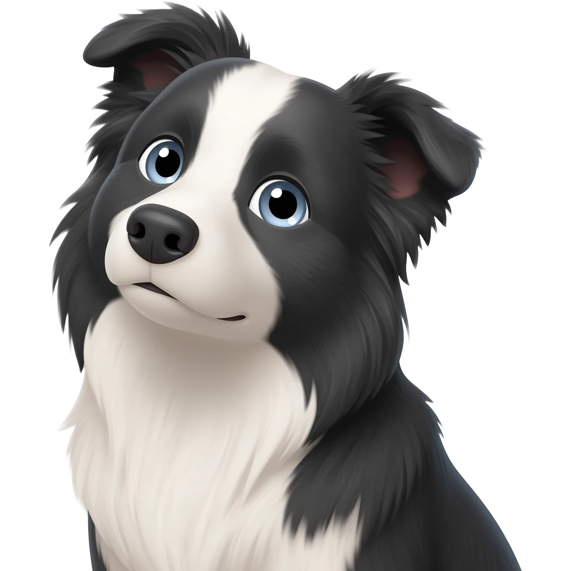 Face of senior female working border collie emoji with grey blue eyes tilted head emoji