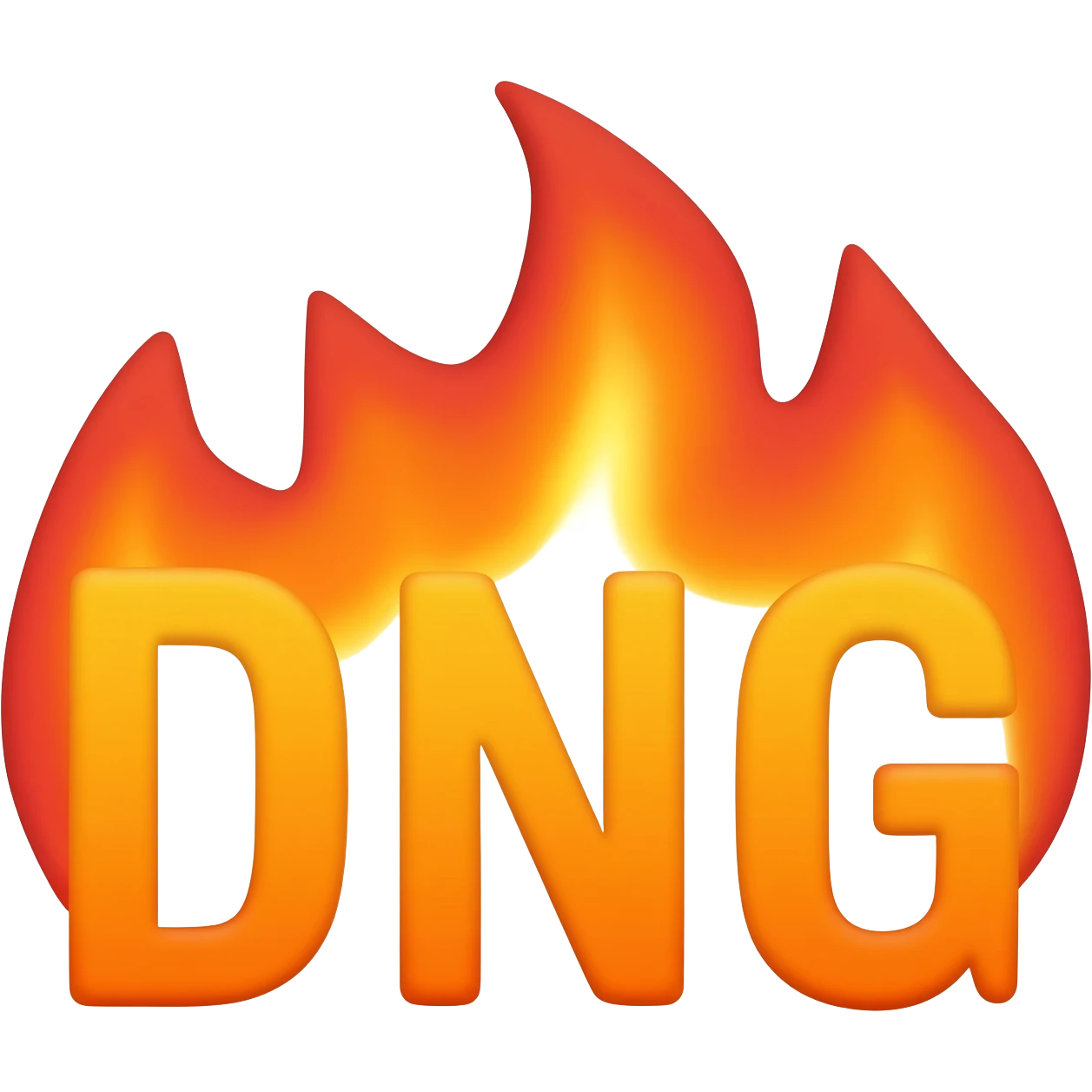 The letters DNG on a file icon on fire emoji