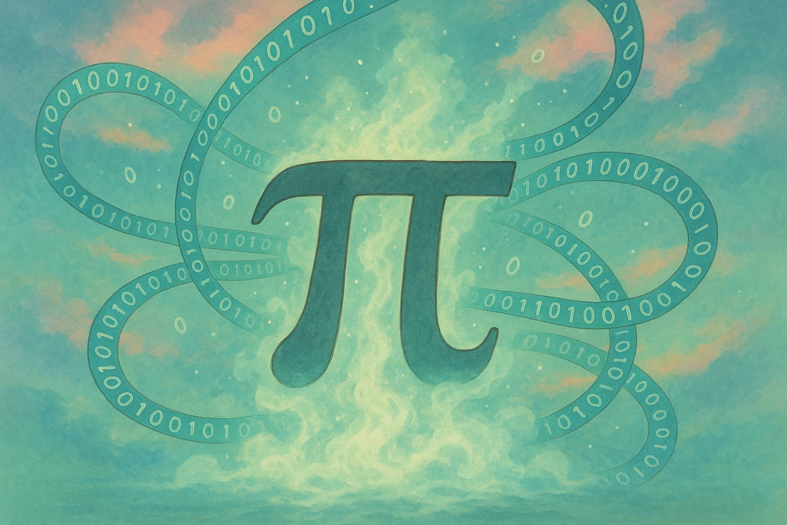  combine the π (pi) math symbol, binary code, and digital mist emerging from it. emoji
