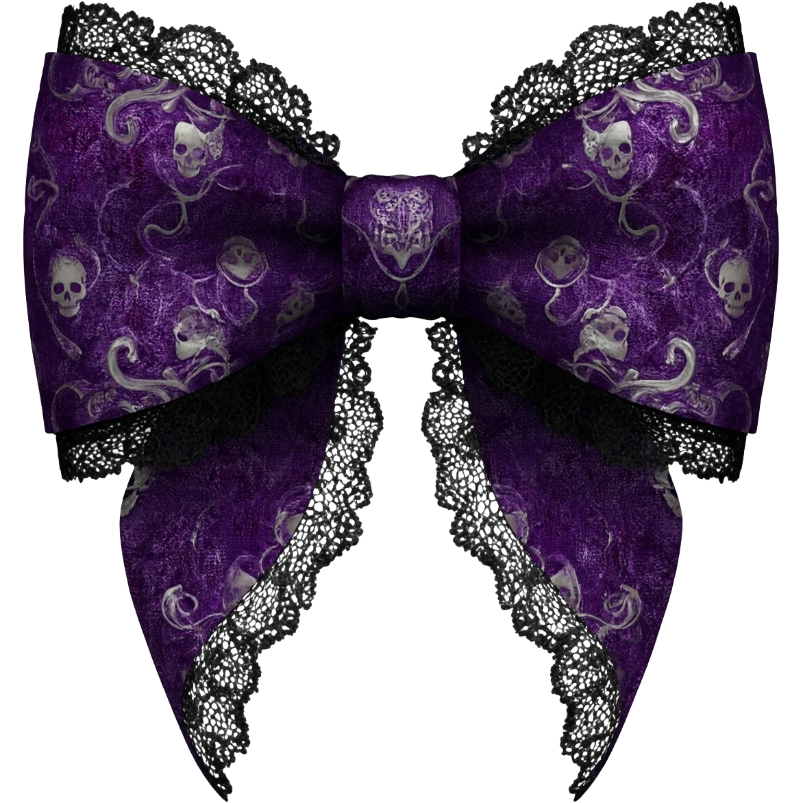 Whimsical Gothic isolated 3d rendering fabric bow, transparent background. Must be extremely detailed, a whimigoth color scheme and print, appear as though its real fabric, 8k hd, 600 dpi (seed:::964810789) emoji