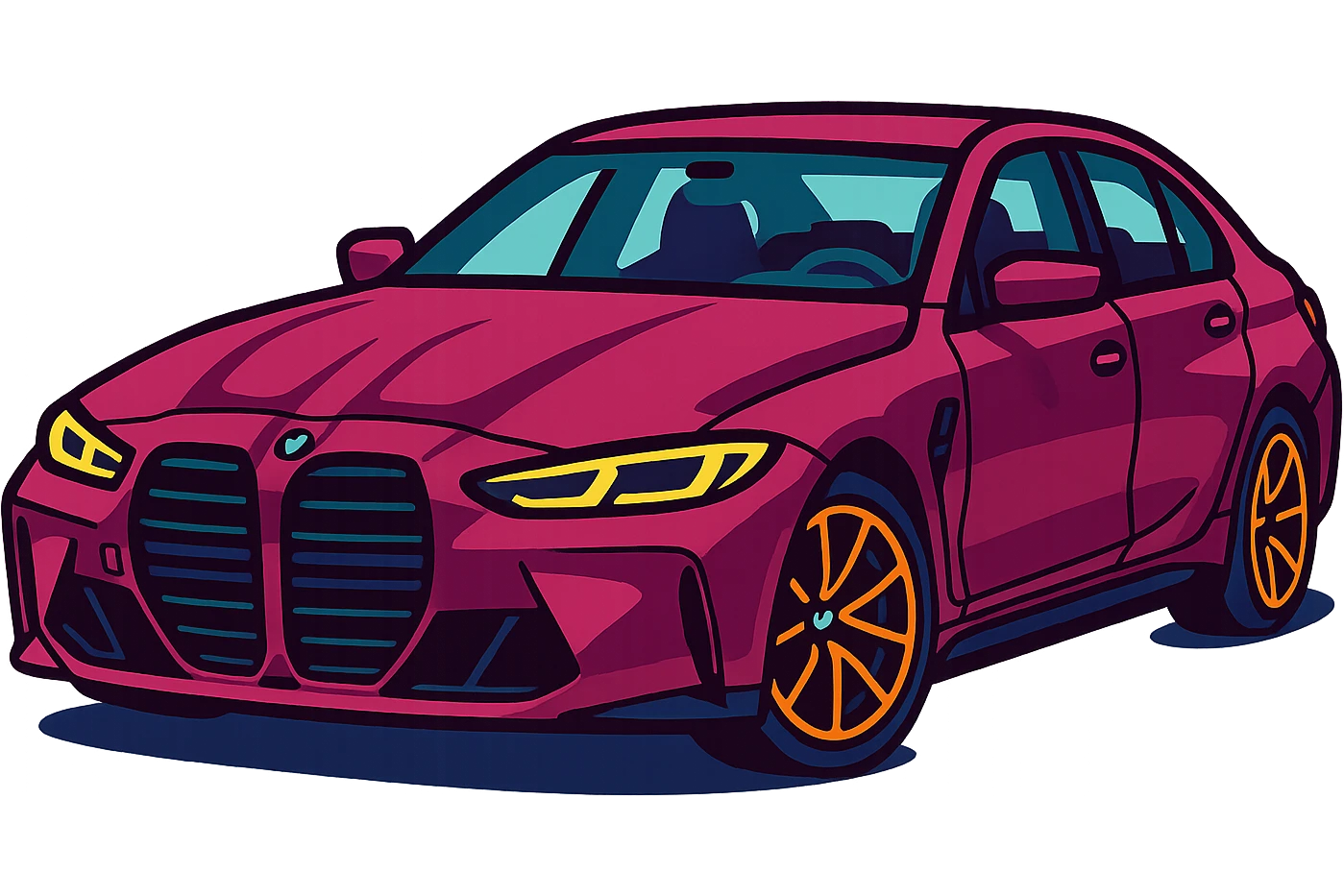 BMW G80, wildberry color, vibrant toon style, transparent background emoji