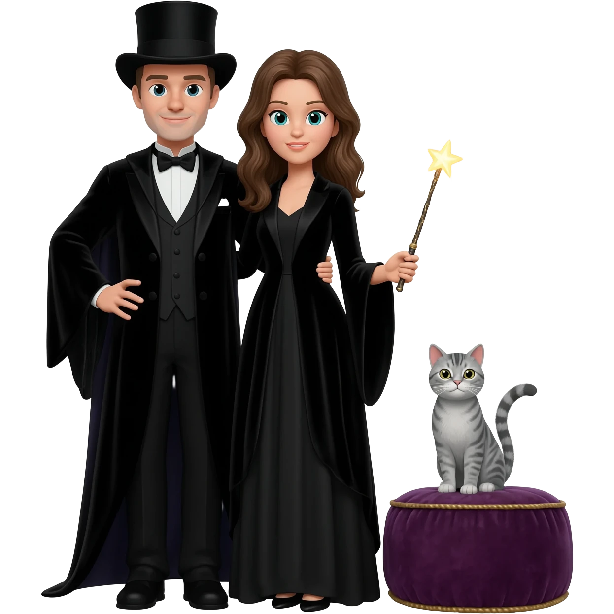 magician couple and their pet cat emoji