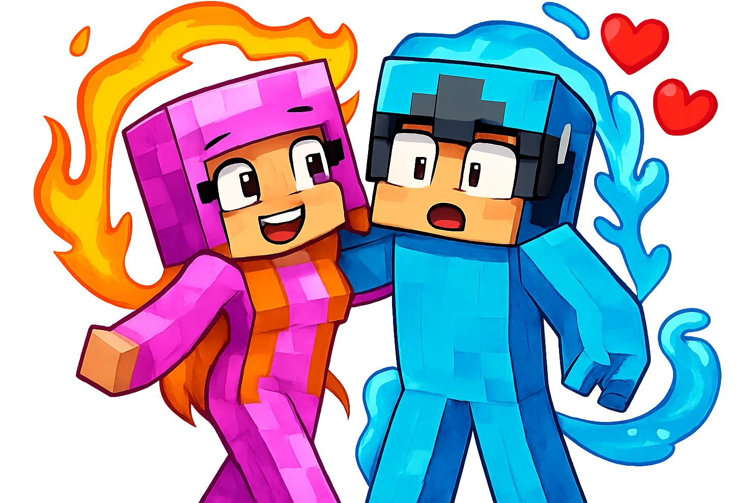 Change the expression of the top right character to a surprised face, keeping the style and appearance the same, inspired by playful Minecraft-style expressions. Transparent background. emoji