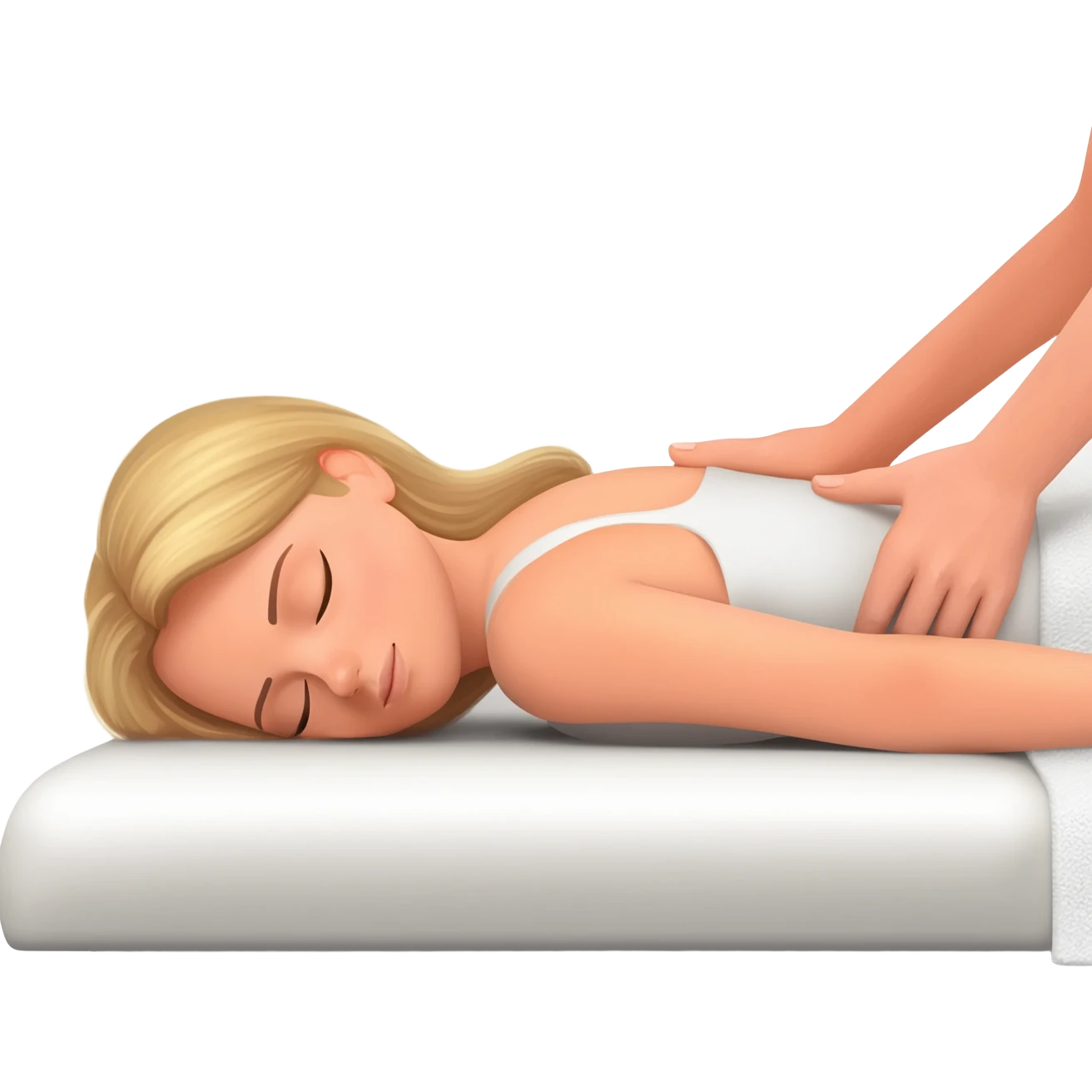 Blonde girl sleeping on massage table while hands massage her. emoji