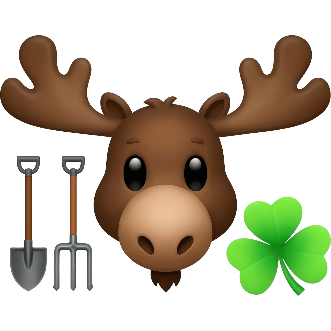 Fröhlicher elchkopf mit schaufeln und mit einem Glücksklee neben dran emoji