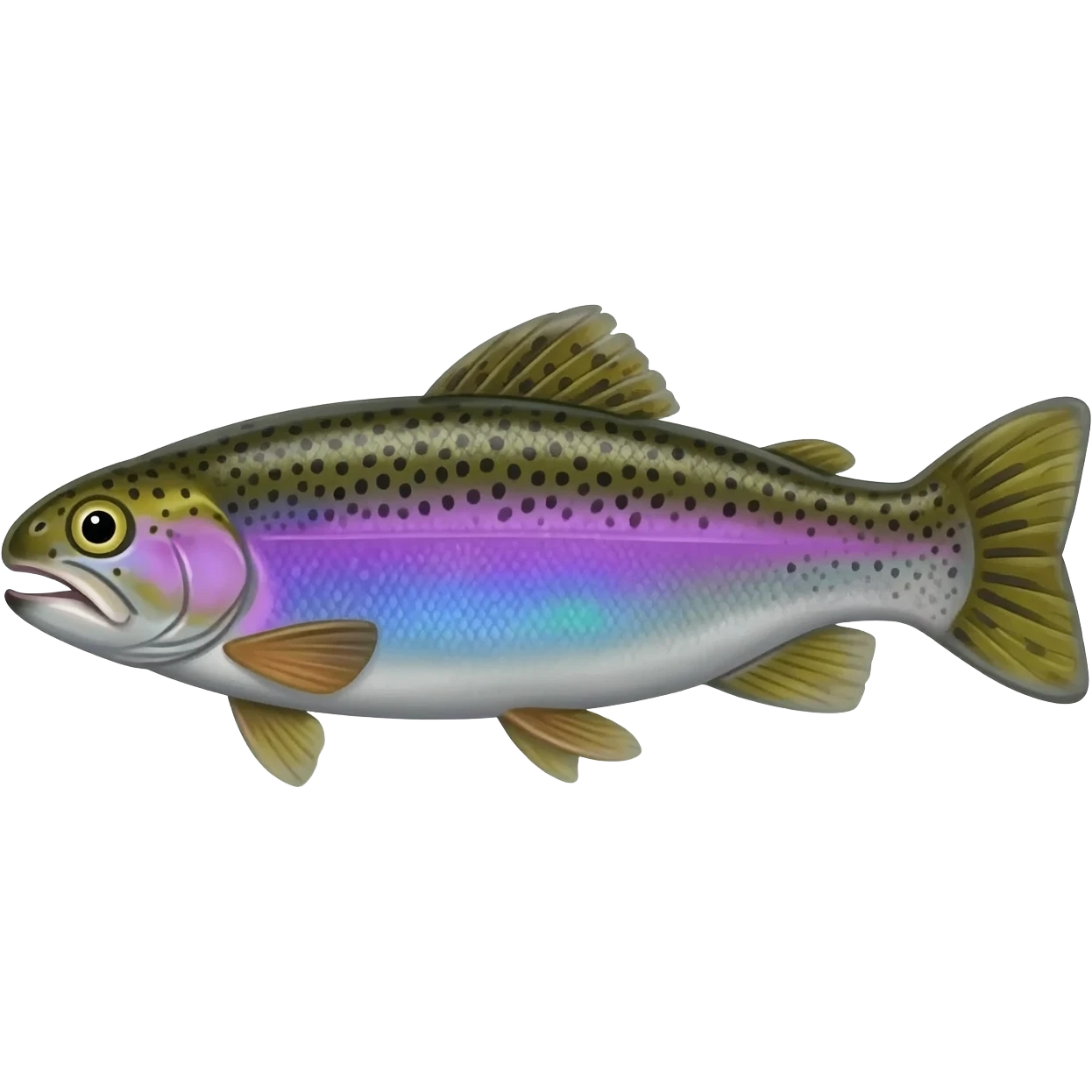 realistic rainbow trout fish bright purple blue green yellow white with black speckles emoji