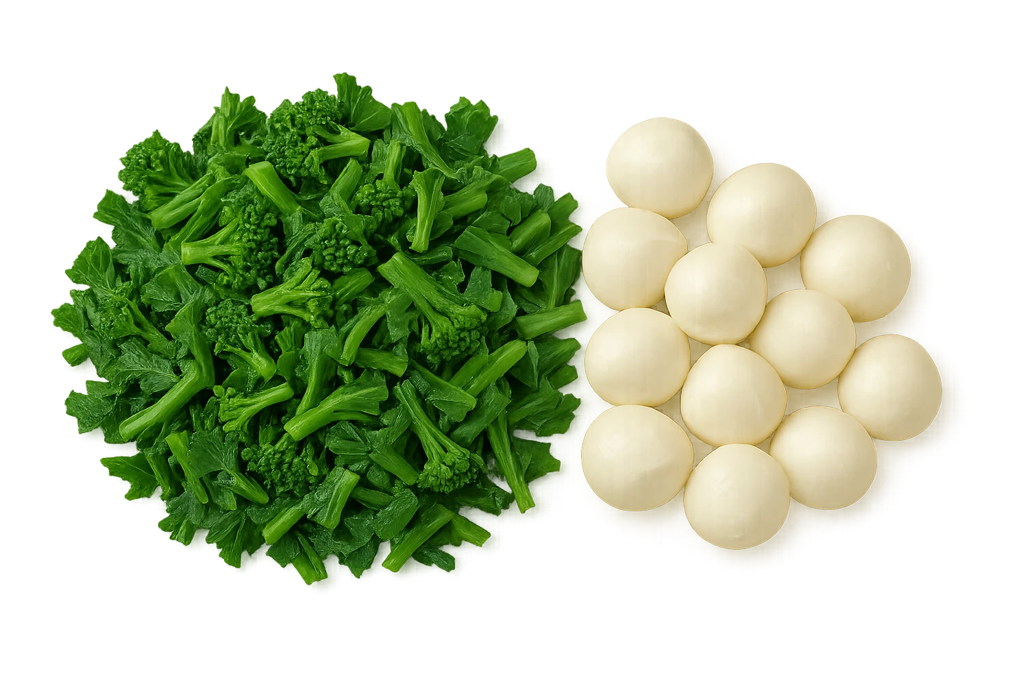 broccoletti sminuzzati accanto a mozzarelle emoji