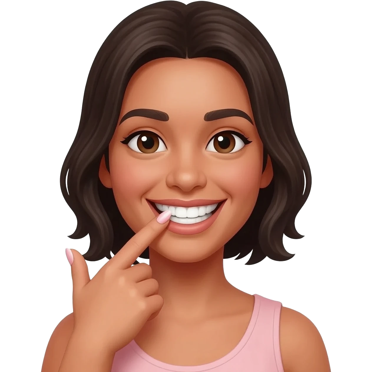 puedes hacer una cara de una persona sonriendo con la mano con uñas en la boca? 😁+💅 emoji