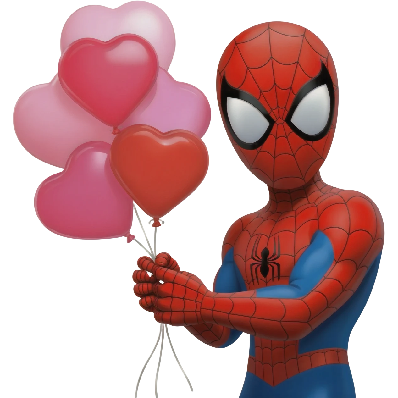 spiderman holding balloon hearts emoji