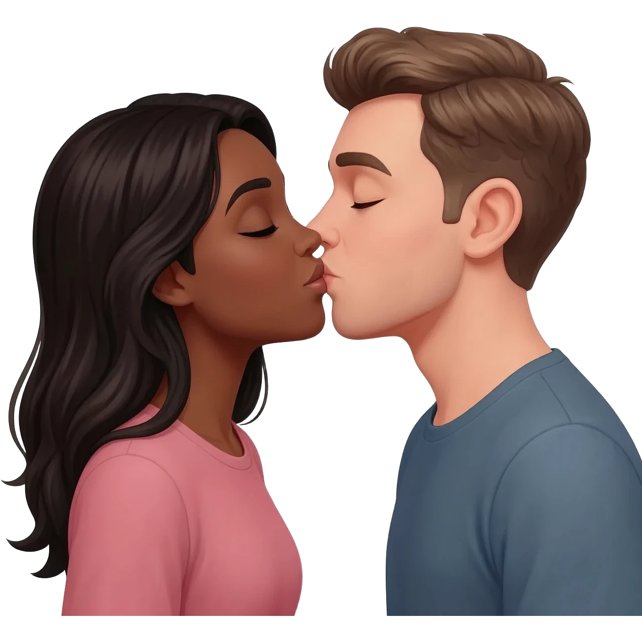 White guy with beautiful black woman kissing emoji