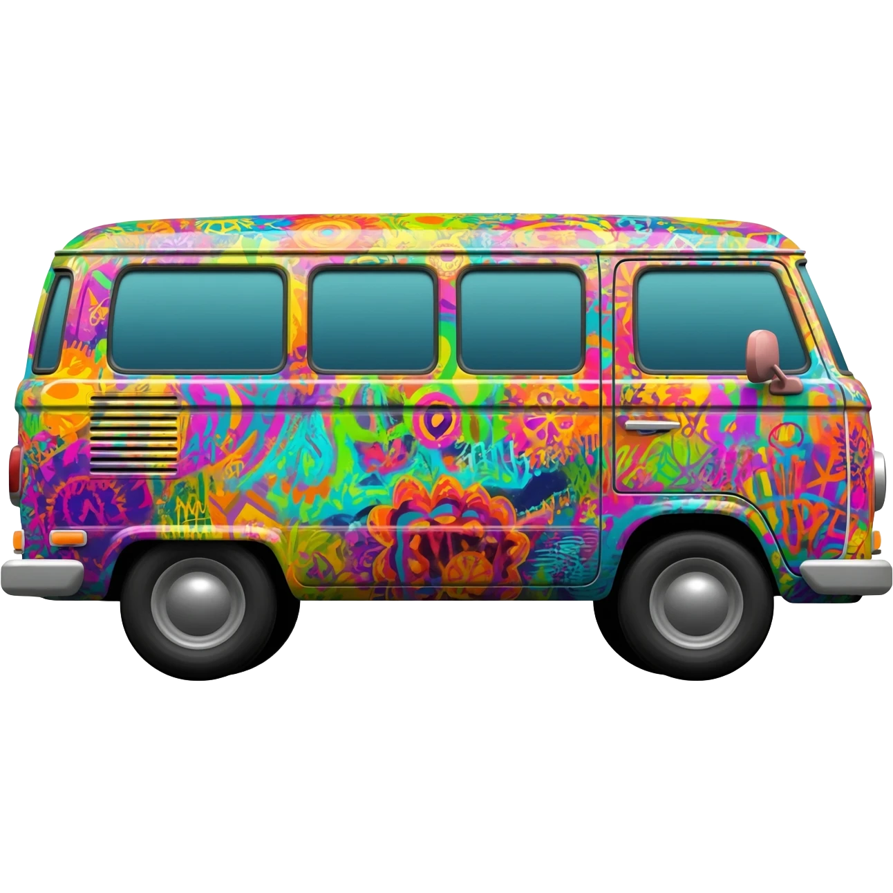 hippie van with graffities from side view emoji