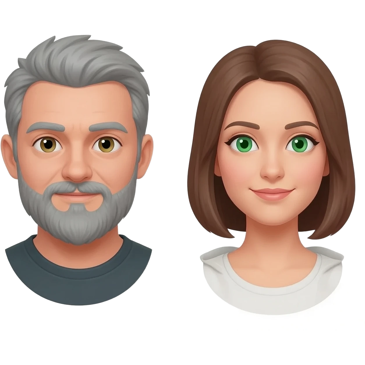 Man has gray beard and woman has green eyes emoji