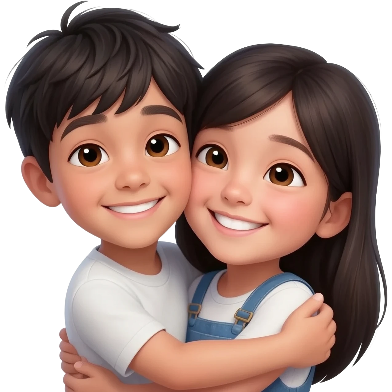 Boy with dark hair hugging a girl with dark hair emoji
