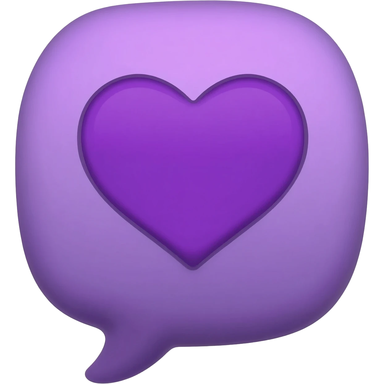 close-up of an iPhone screen with a purple speech bubble emoji containing a purple heart, Apple style, minimal emoji