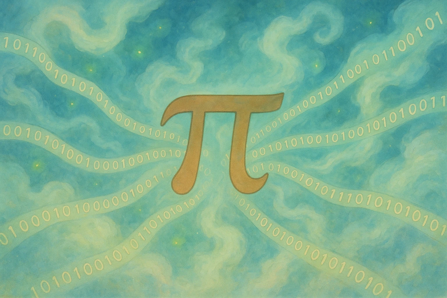  combine the π (pi) math symbol, binary code, and digital mist emerging from it. emoji